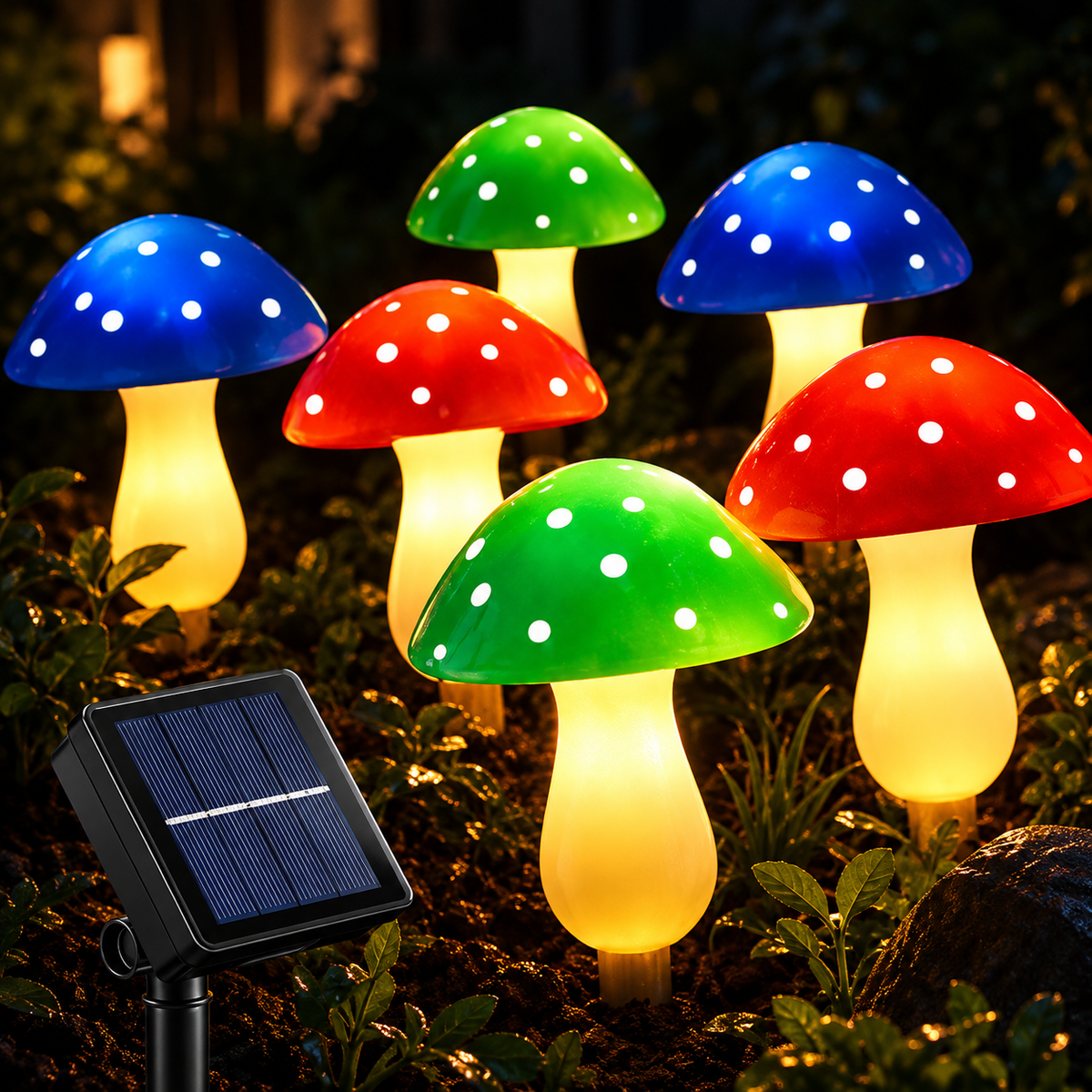 Solar Mushroom String Lights Outdoor, Waterproof LED Creative Shape Fairy Lights for Christmas & Garden Decoration