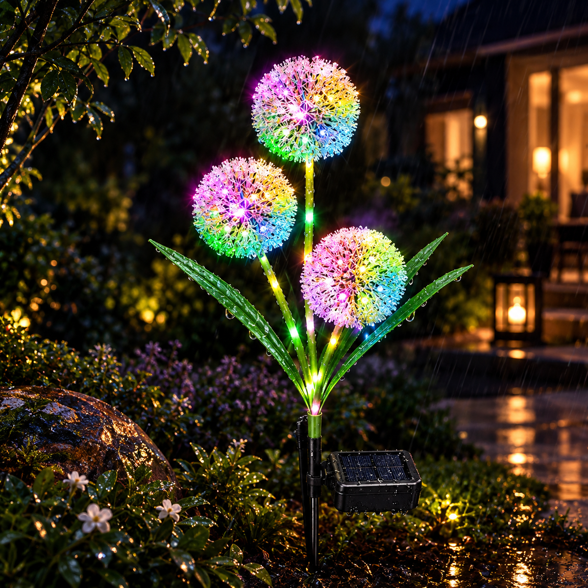 Solar LED Dandelion Garden Stake Light-3-Light Head