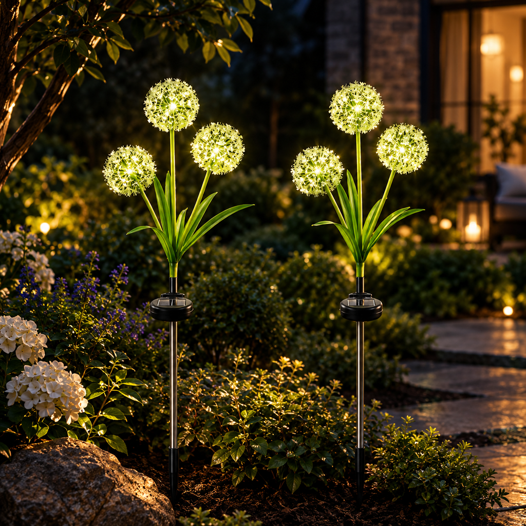 Solar LED Dandelion Garden Stake Light-3-Light Head