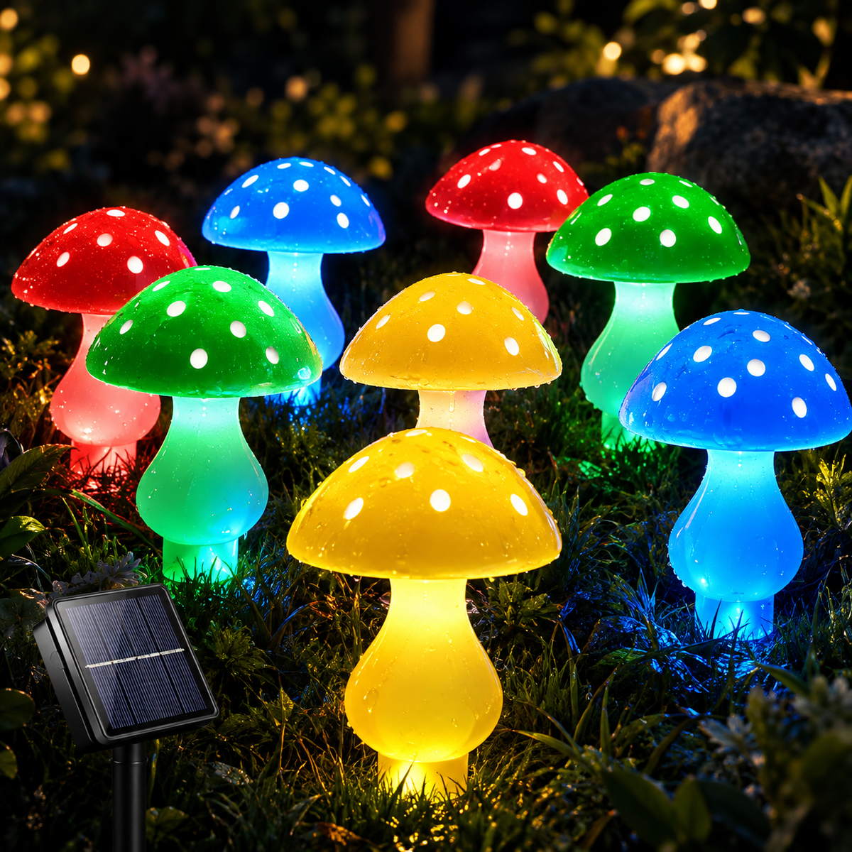 Solar Mushroom String Lights Outdoor, Waterproof LED Creative Shape Fairy Lights for Christmas & Garden Decoration