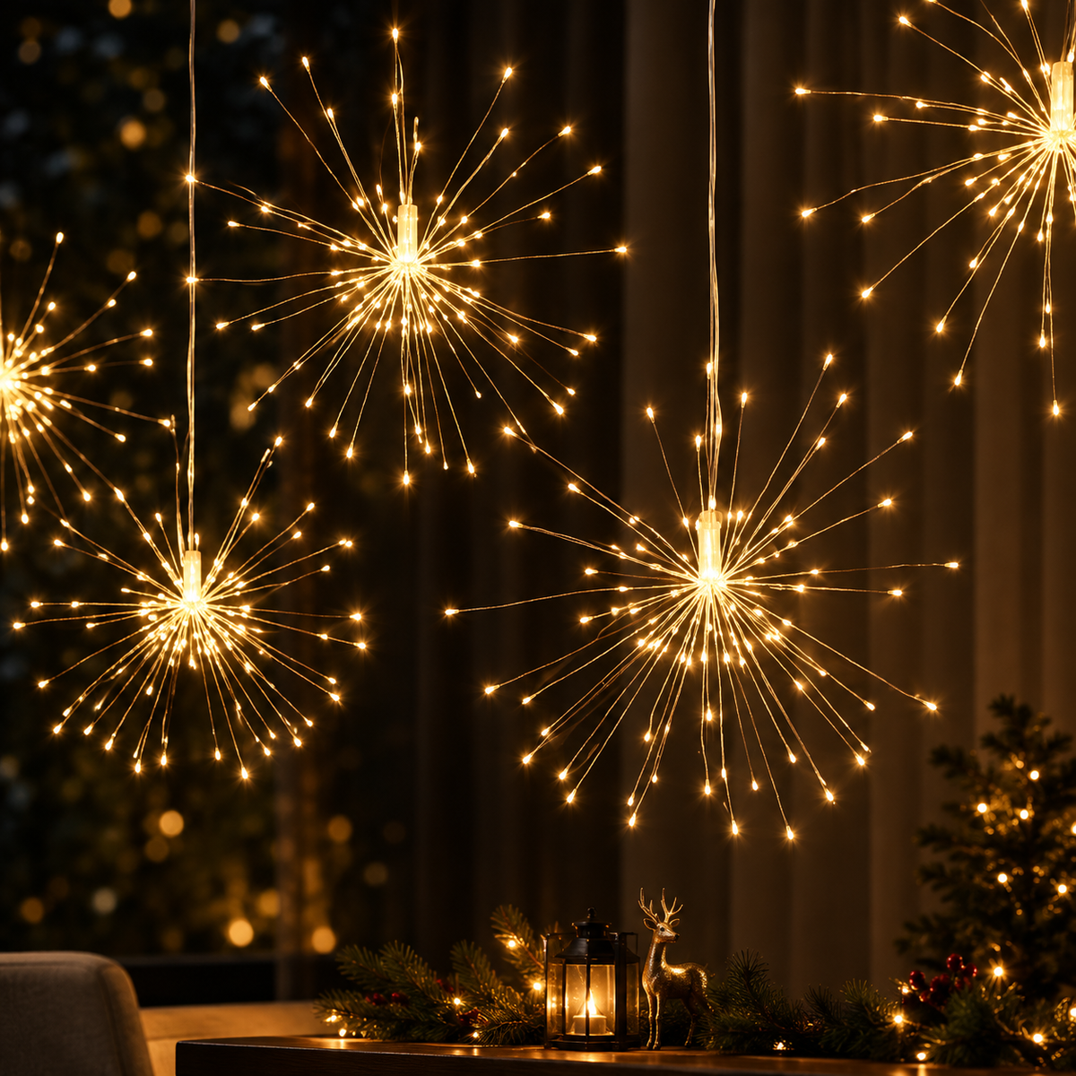 Remote Control Firework Lights, LED String Lights for Indoor & Outdoor, Waterproof Decorative Hanging Lights for Ambiance & Party