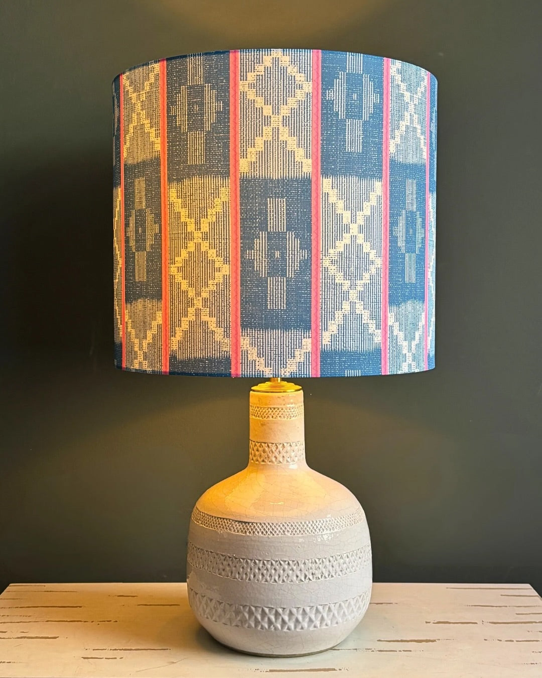 Modern Ceramic Table Lamp with Geometric Pattern Shade – Handmade Artistic Accent Lighting for Stylish Interiors