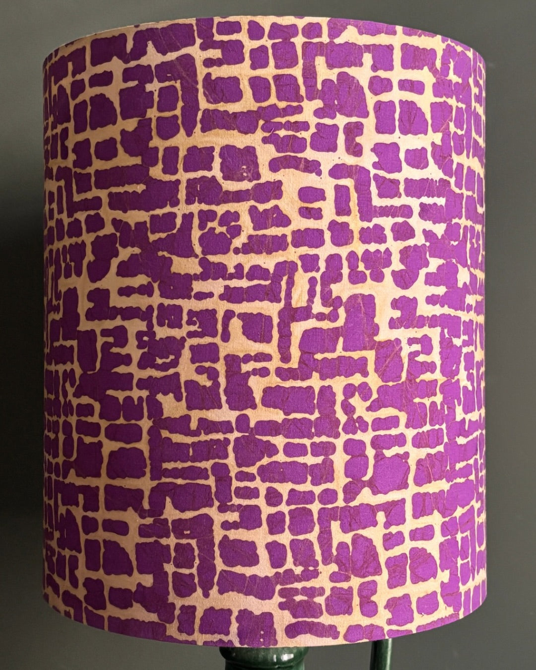 Handcrafted Ceramic Table Lamp with Emerald Green Base & Artistic Purple Pattern Shade