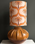 Handcrafted Ceramic Table Lamp with Vintage Palm Tree Pattern Shade & Sculptural Brown Base – Warm Tropical Style Home Lighting
