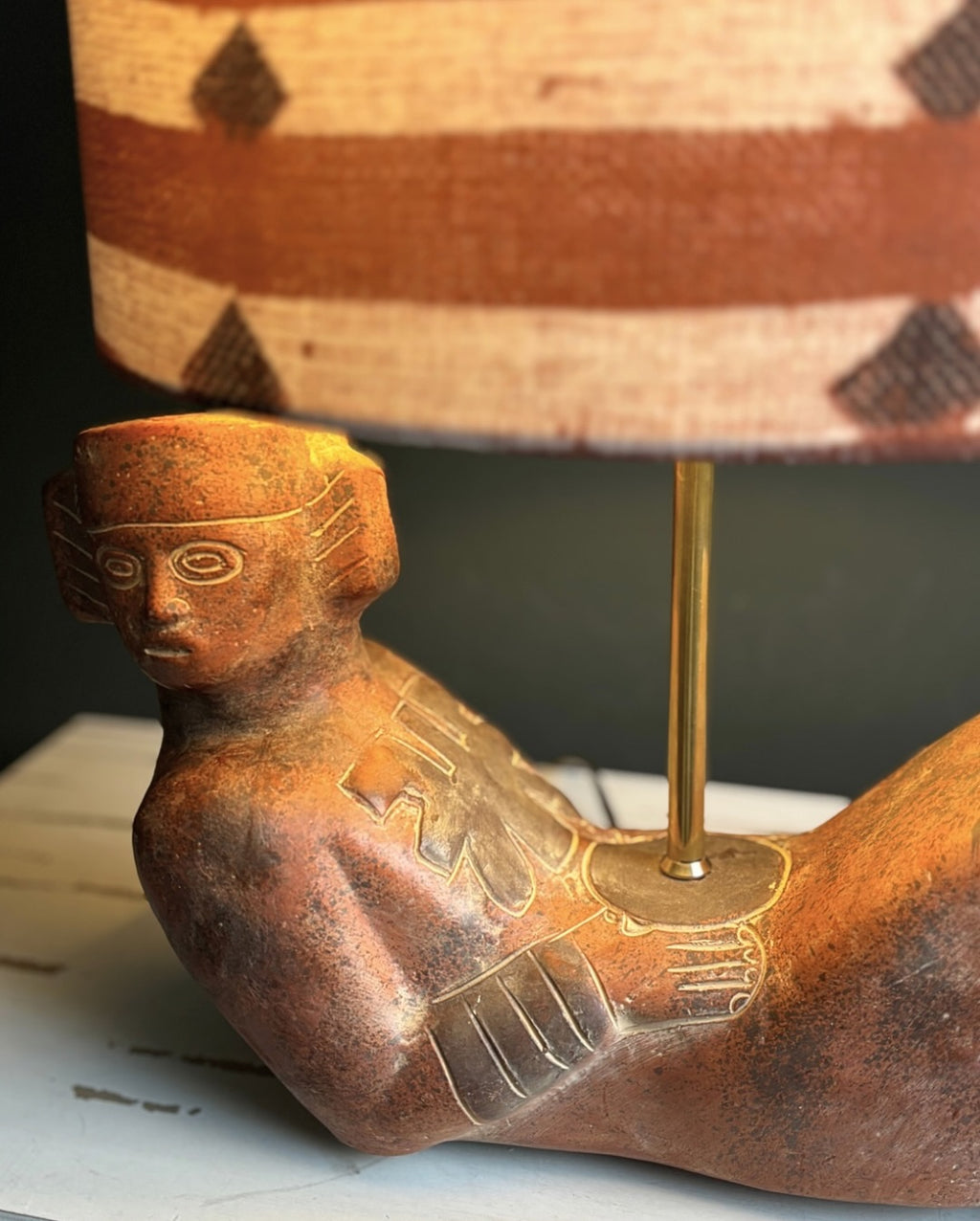 Vintage Ceramic Sculptural Table Lamp with Handcrafted Figure Base – Artistic Bohemian Accent Lighting for Modern Interiors