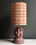 Modern Handmade Ceramic Table Lamp with Textured Pink Base & Geometric Fabric Shade – Elegant Decorative Lighting