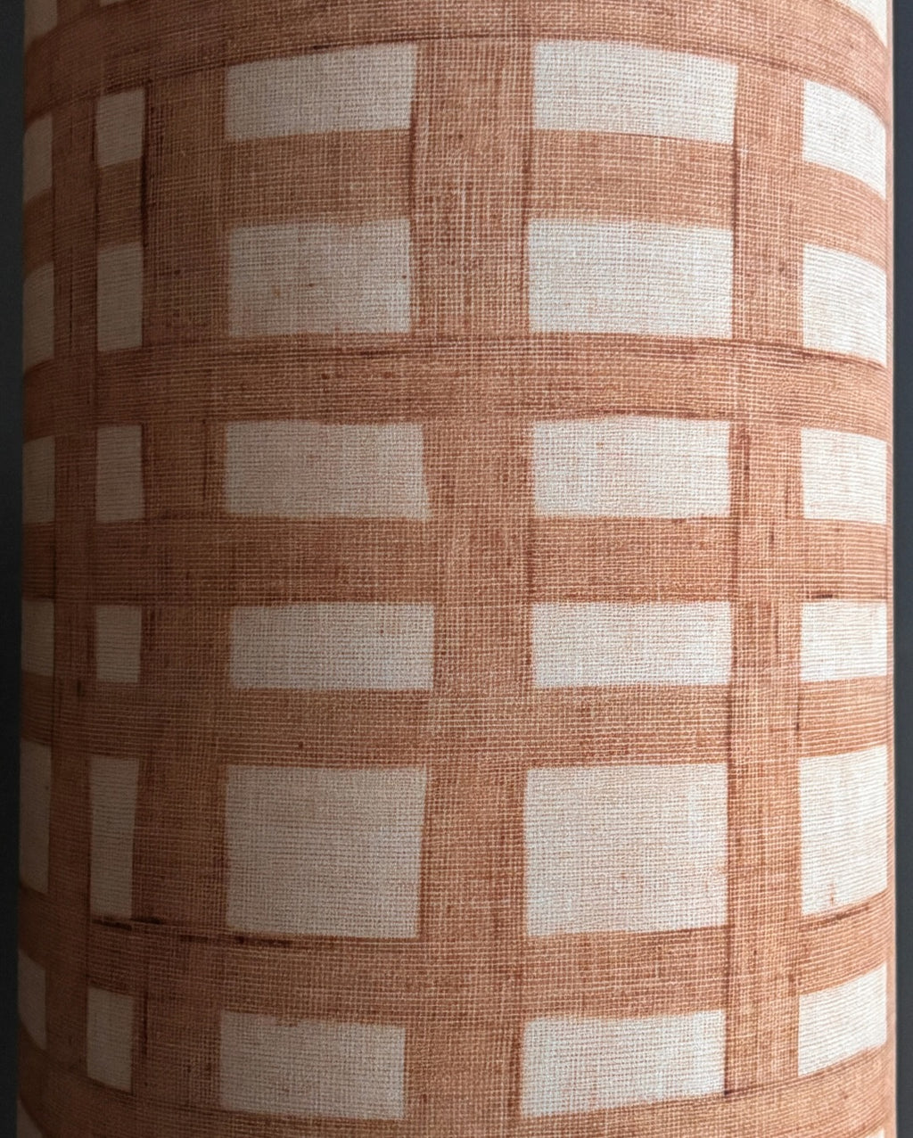 Modern Handmade Ceramic Table Lamp with Textured Pink Base & Geometric Fabric Shade – Elegant Decorative Lighting