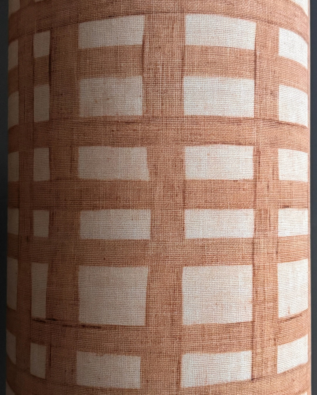 Modern Handmade Ceramic Table Lamp with Textured Pink Base & Geometric Fabric Shade – Elegant Decorative Lighting