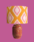 Handcrafted Ceramic Table Lamp with Terracotta Glazed Base & Ikat Pattern Shade