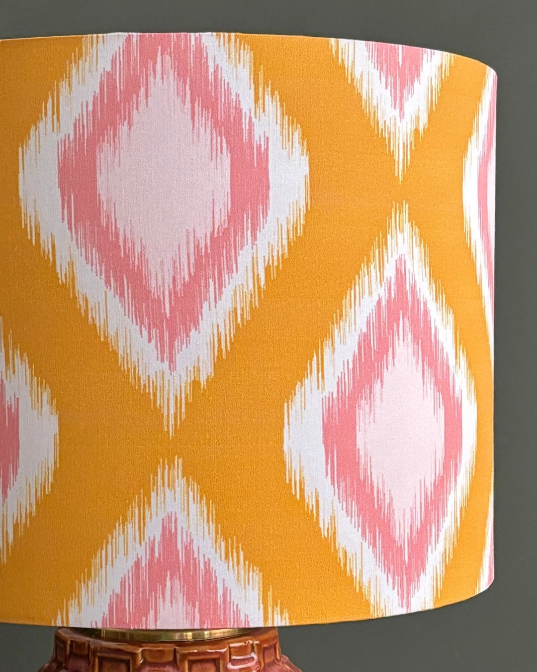 Handcrafted Ceramic Table Lamp with Terracotta Glazed Base & Ikat Pattern Shade
