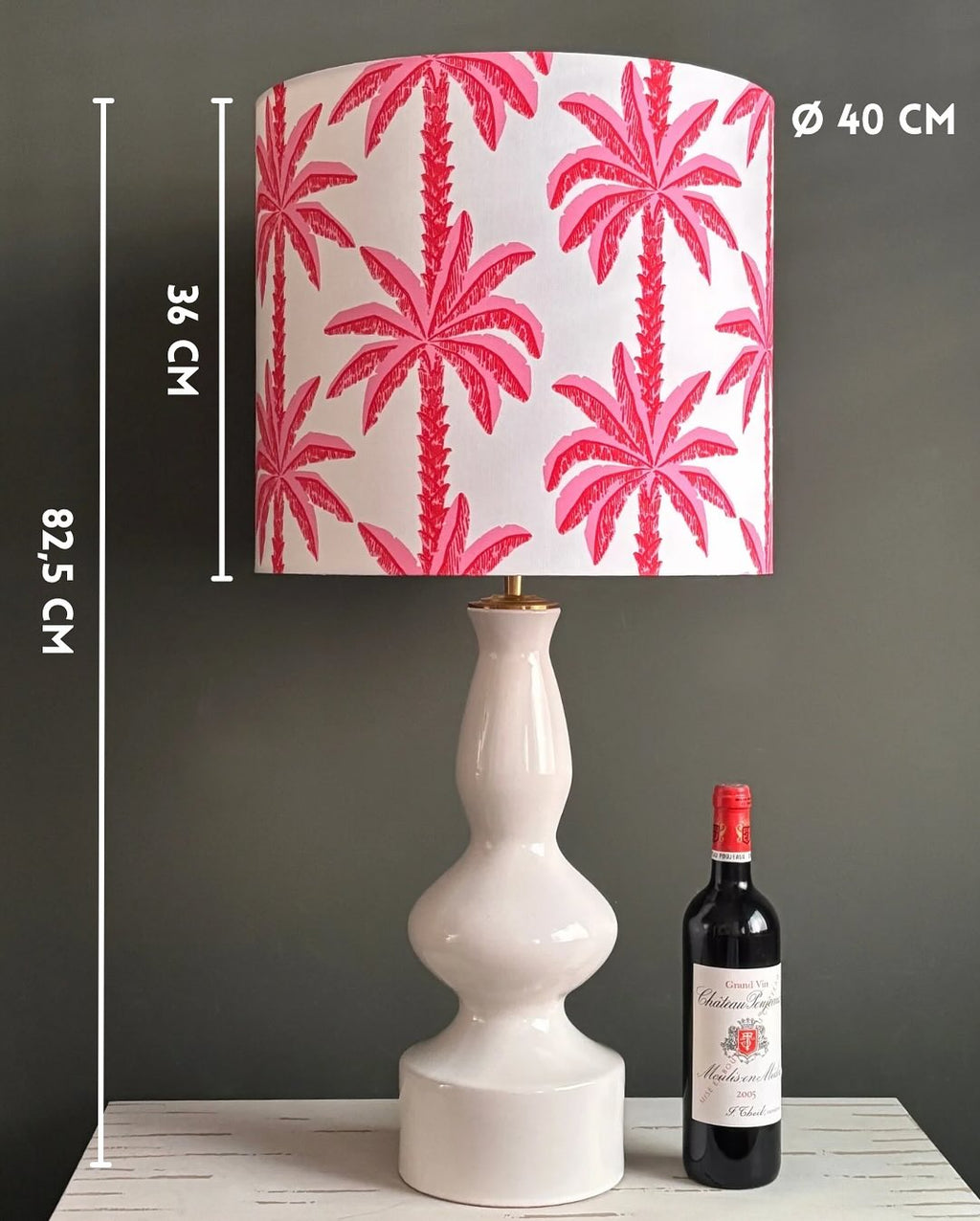 Handcrafted White Ceramic Table Lamp with Pink Palm Leaf Shade – Elegant Tropical Accent Lighting for Modern Homes