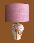 Handcrafted Ceramic Table Lamp with Tropical Palm Tree Design & Soft Pink Linen Shade