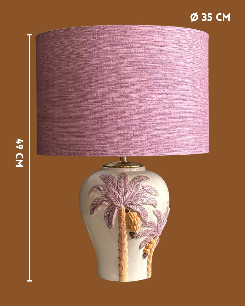 Handcrafted Ceramic Table Lamp with Tropical Palm Tree Design & Soft Pink Linen Shade