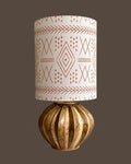 Handcrafted Ceramic Table Lamp with Ribbed Golden Brown Base & Geometric Tribal Pattern Shade