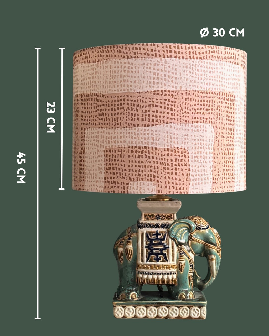 Handcrafted Elephant Ceramic Table Lamp with Textured Linen Shade & Vintage Oriental Design