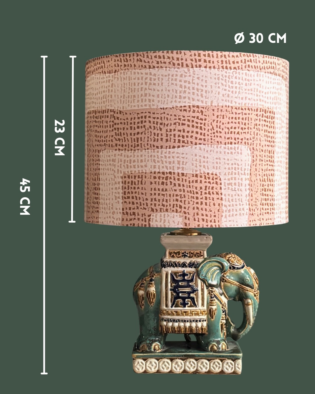 Handcrafted Elephant Ceramic Table Lamp with Textured Linen Shade & Vintage Oriental Design