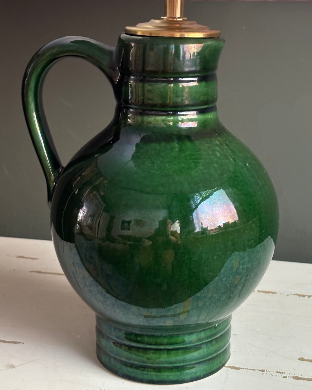 Handcrafted Green Ceramic Table Lamp with Pink Textured Fabric Shade & Modern Artisan Style