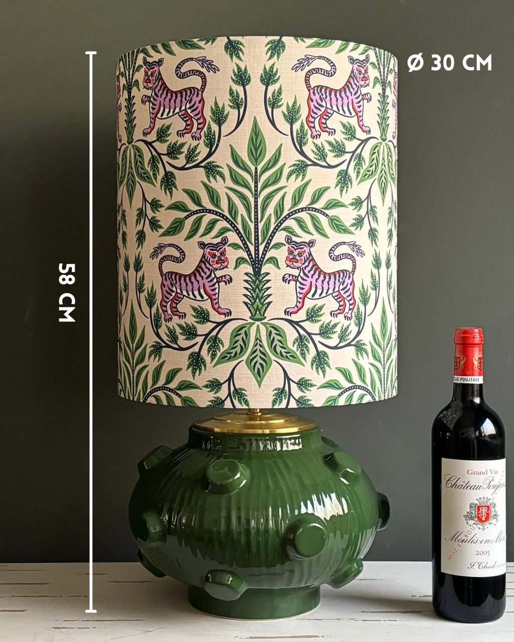 Vintage Tiger Ceramic Table Lamp with Botanical Pattern Shade – Handcrafted Statement Lighting for Elegant Interiors