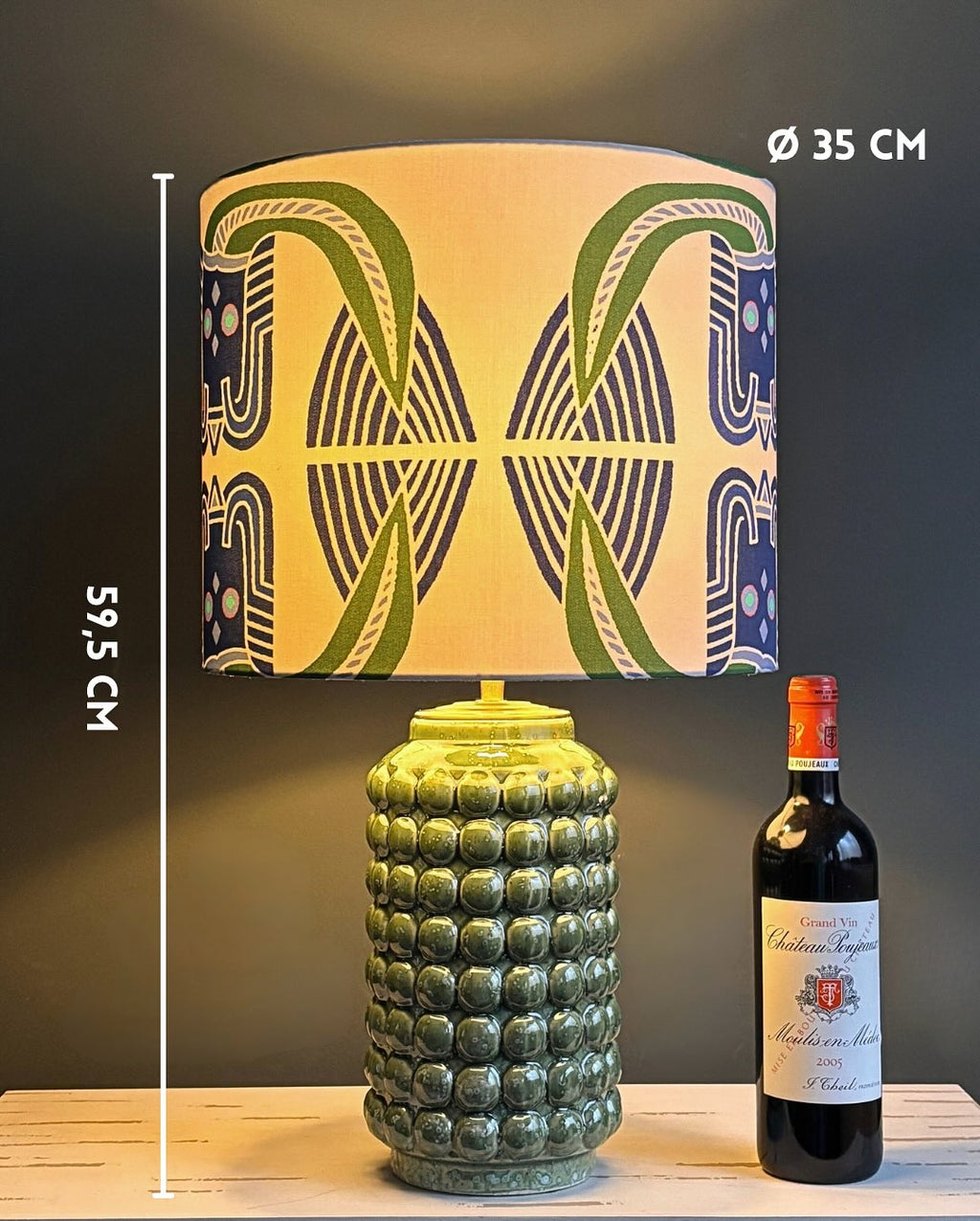 Handcrafted Ceramic Table Lamp with Art Deco Pattern Shade – Vintage Green Glazed Accent Lighting for Elegant Interiors
