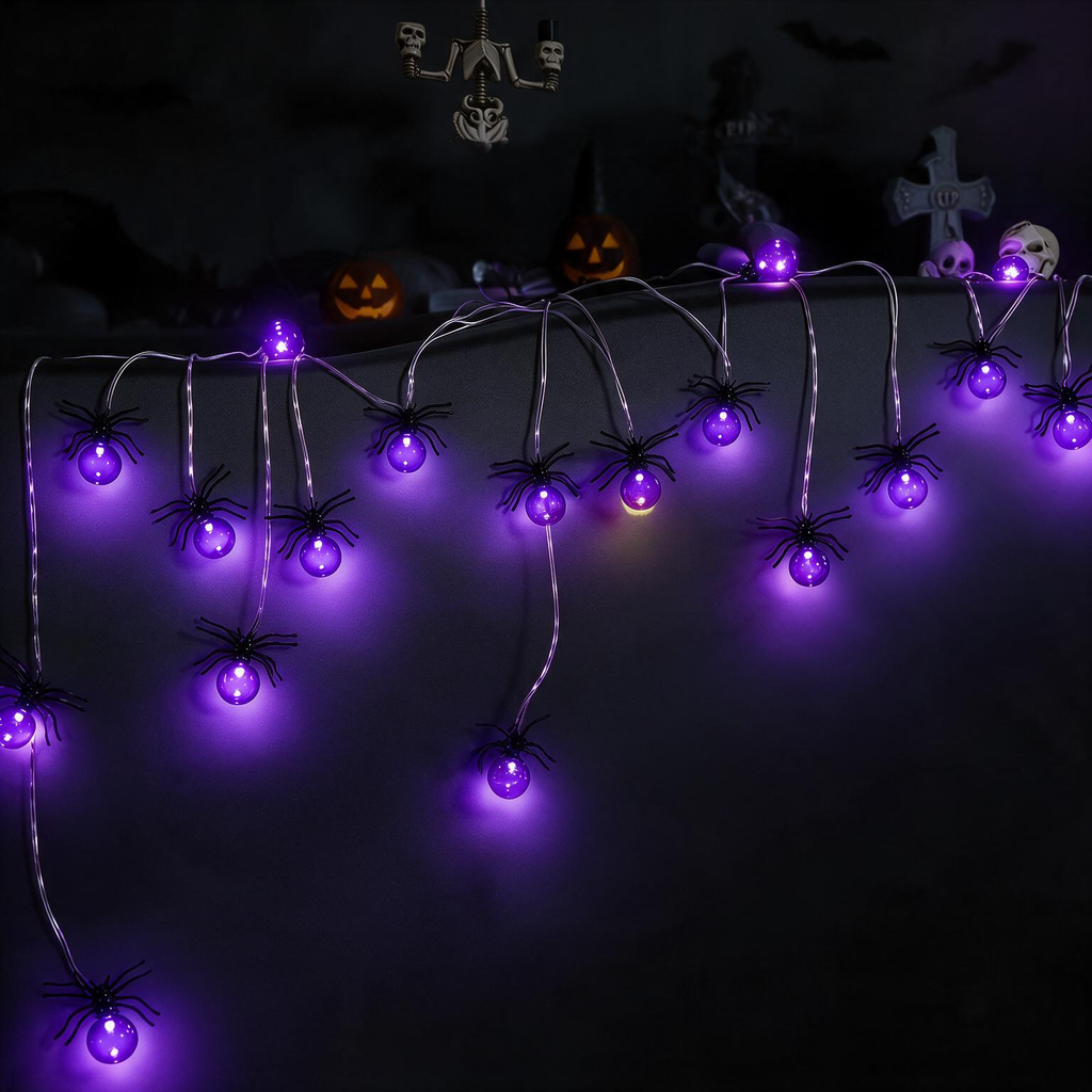 LED Spider String Lights - Halloween Yard & Party Decoration