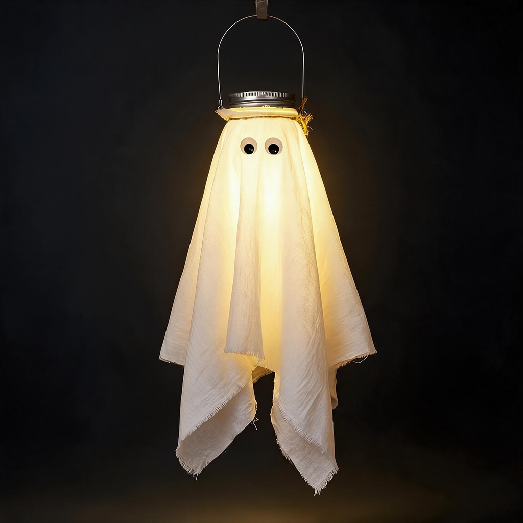 Halloween Glowing Mason Jar Ghost Light
