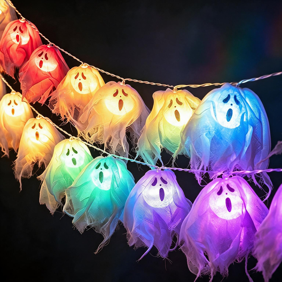 Halloween Ghost Head String Lights with White Gauze