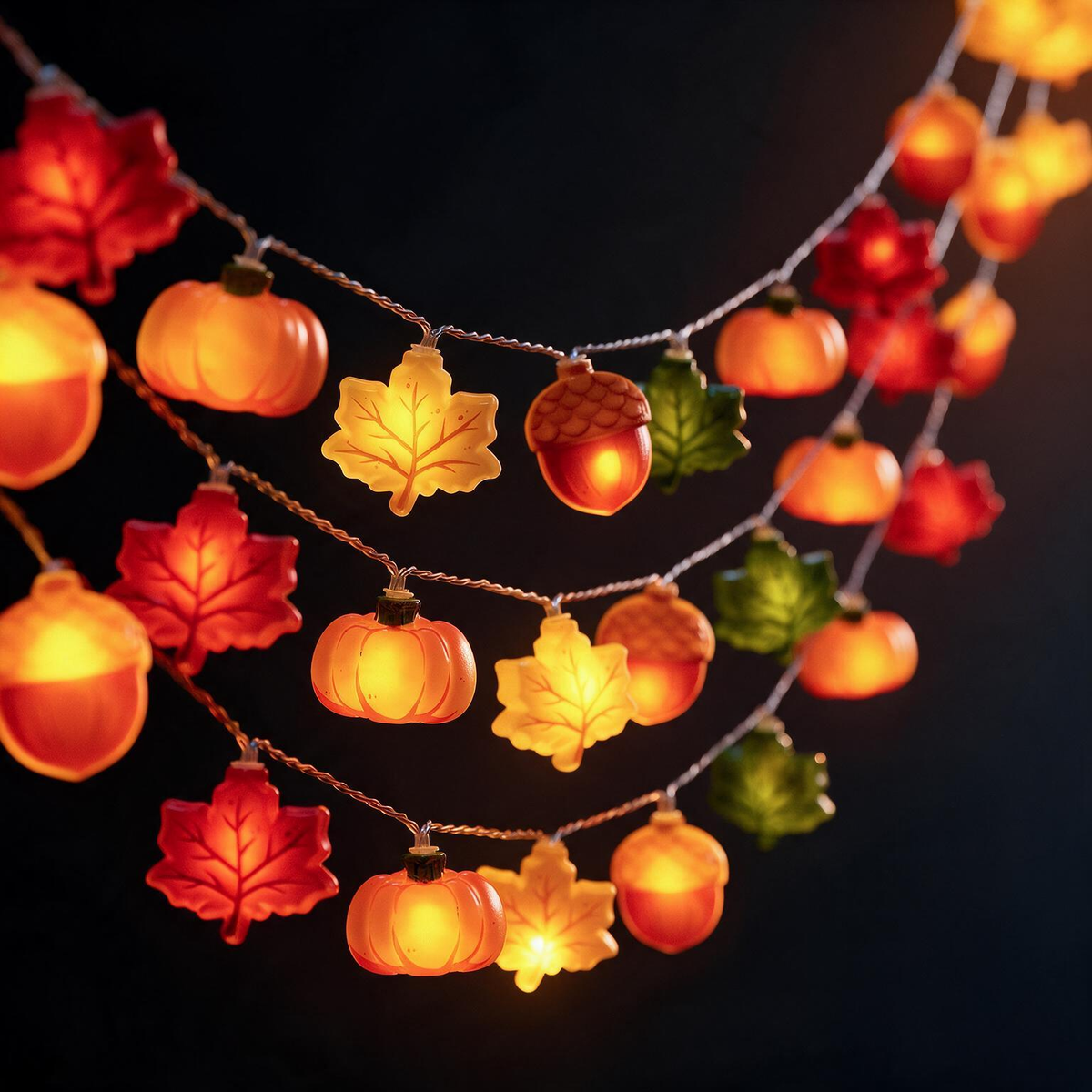 LED Maple Leaf Pinecone Pumpkin String Lights