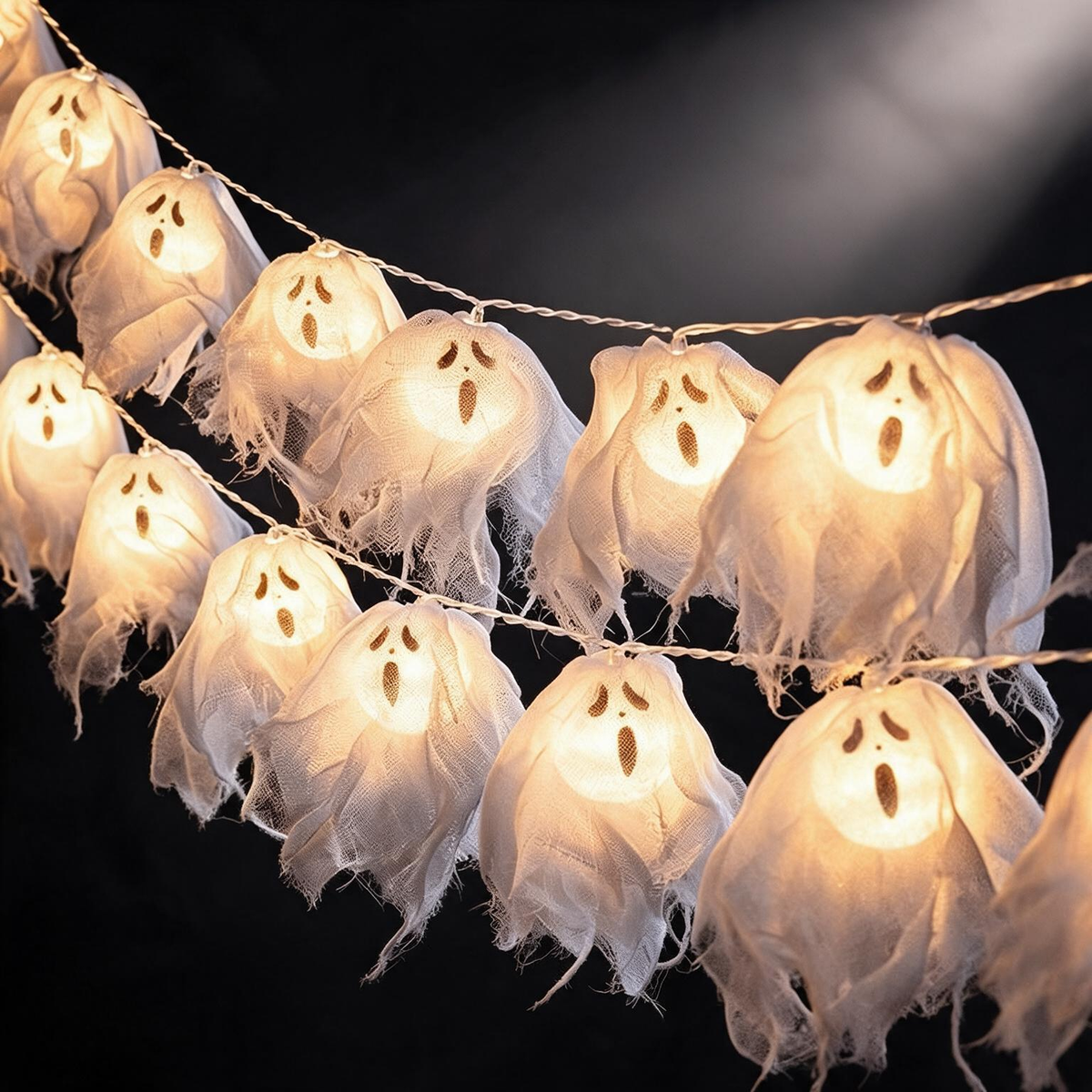 Halloween Ghost Head String Lights with White Gauze